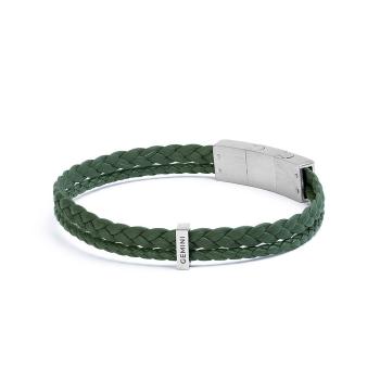 Doppeltes grünes Armband aus italienischem Nappaleder mit versilberter Oberfläche - Duo Green